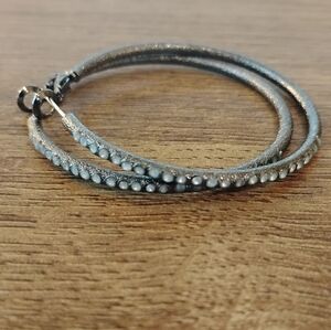 Charcoal Metallic Matte Hoop Earrings Grey Bead Edge